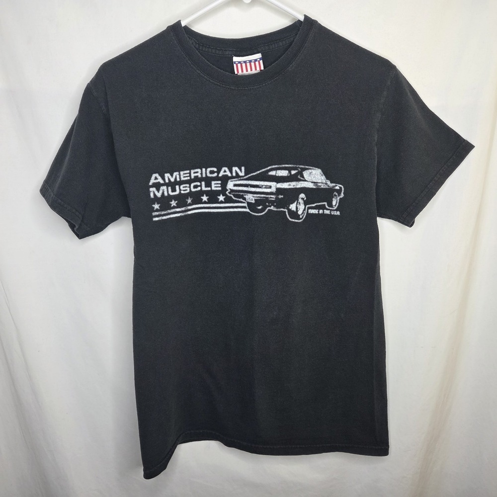 Vintage American Muscle T-Shirt Mens Small Black Made In USA Graphic Tee 90s
